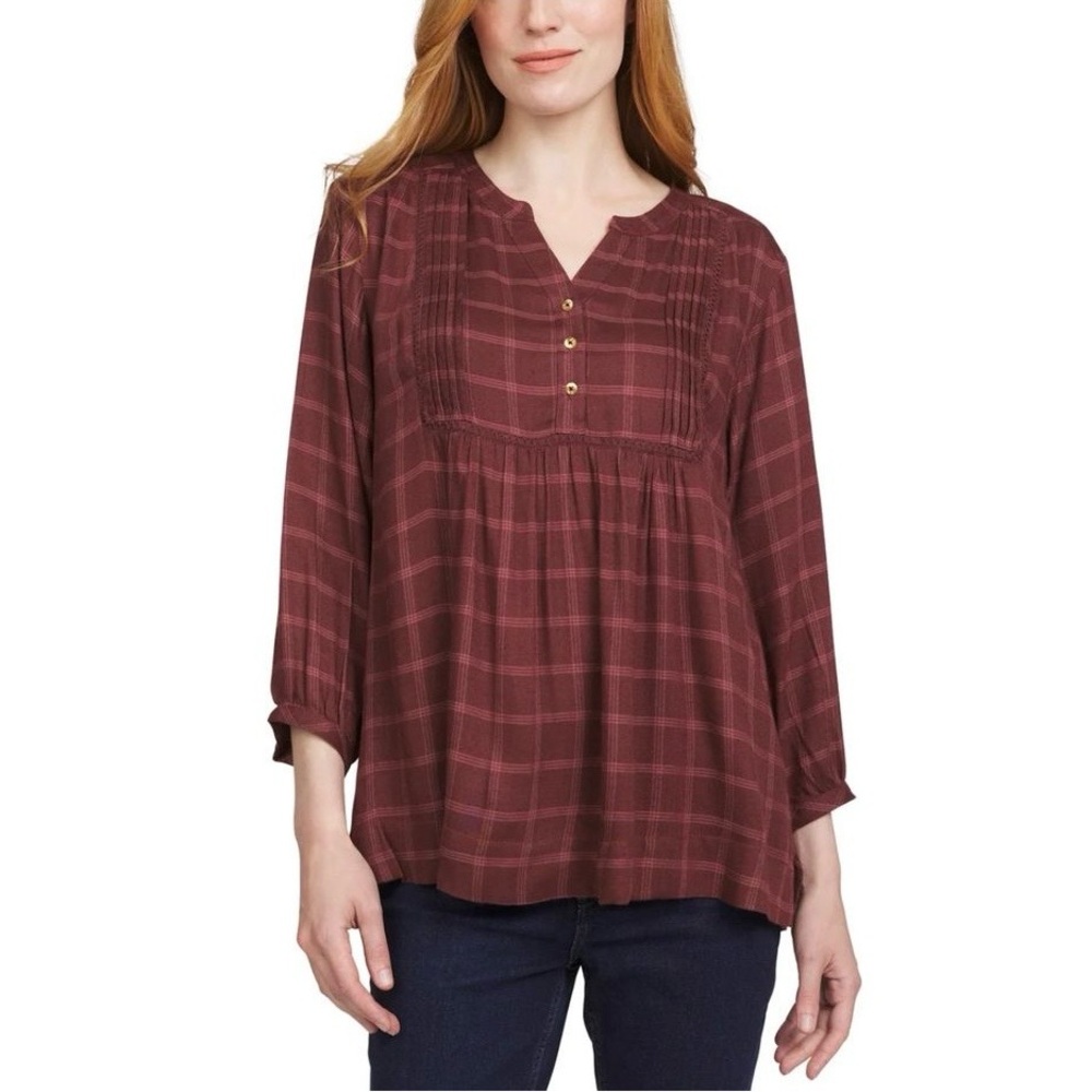Wrangler Red Buttoned Mandarin Collar Blouse
